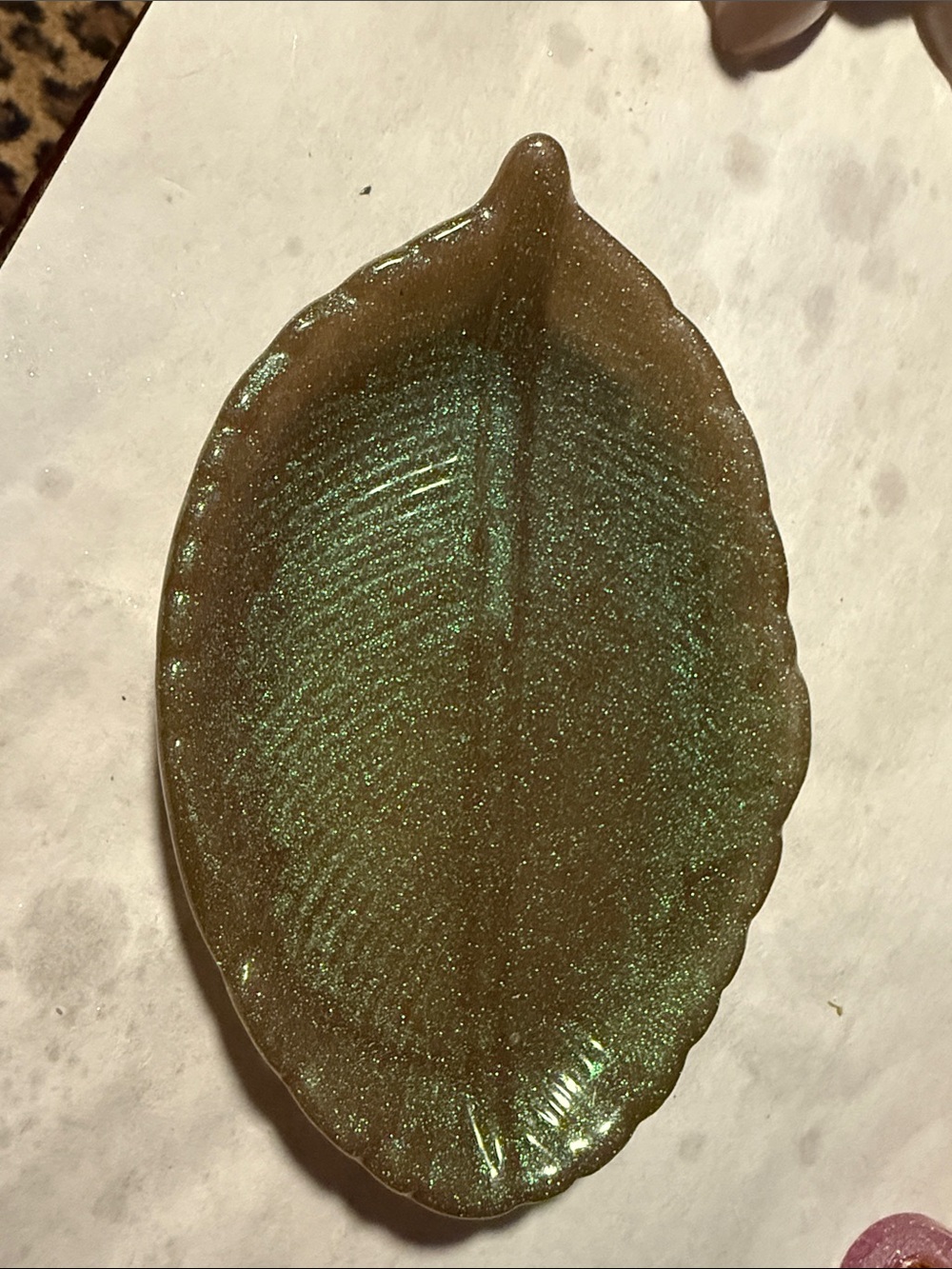 Green Glitter Leaf  Resin Dish